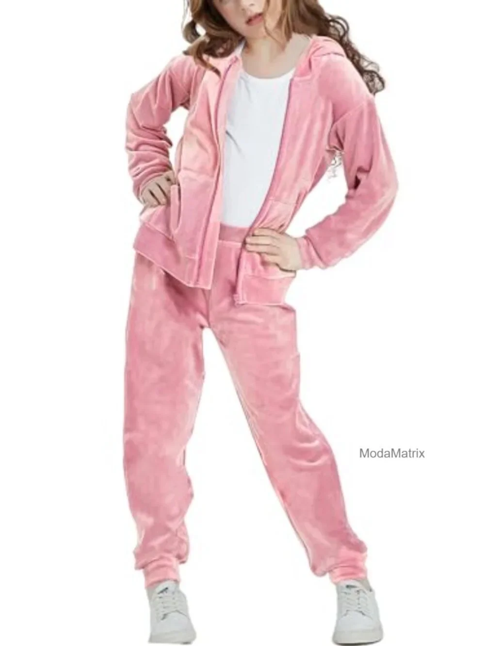 Girls Velour Tracksuit 2 Piece Hoodie and Pants Set